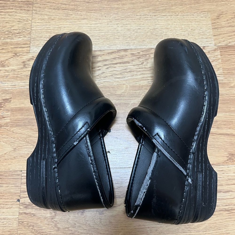 Dansko Black Slip-On Leather Work Clogs